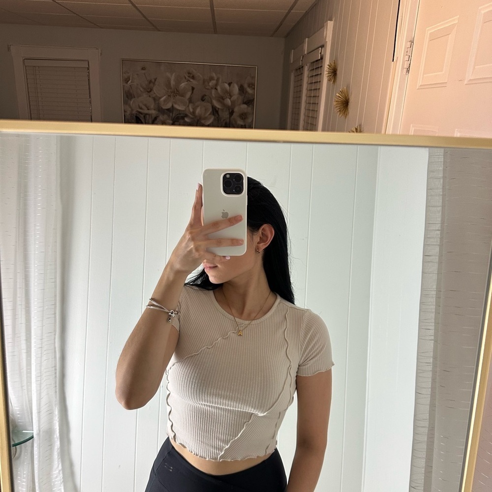 Cream Ribbed Women's Top - Picture 2 of 3